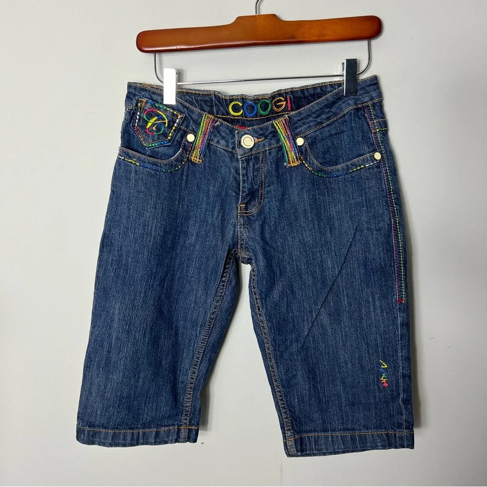 Coogi Australia Vintage y2k Denim Jean Shorts Embroidered Colorful Rainbow